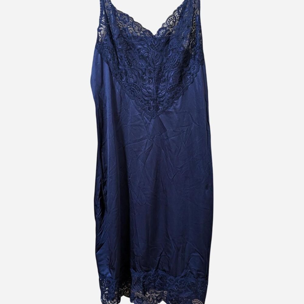 Vintage Navy Blue Lace Slip Dress With V Opening Whimsygoth Coquette